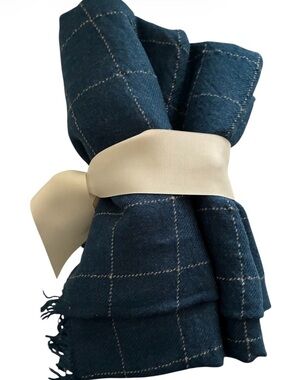 Navy square light throw blanket.
